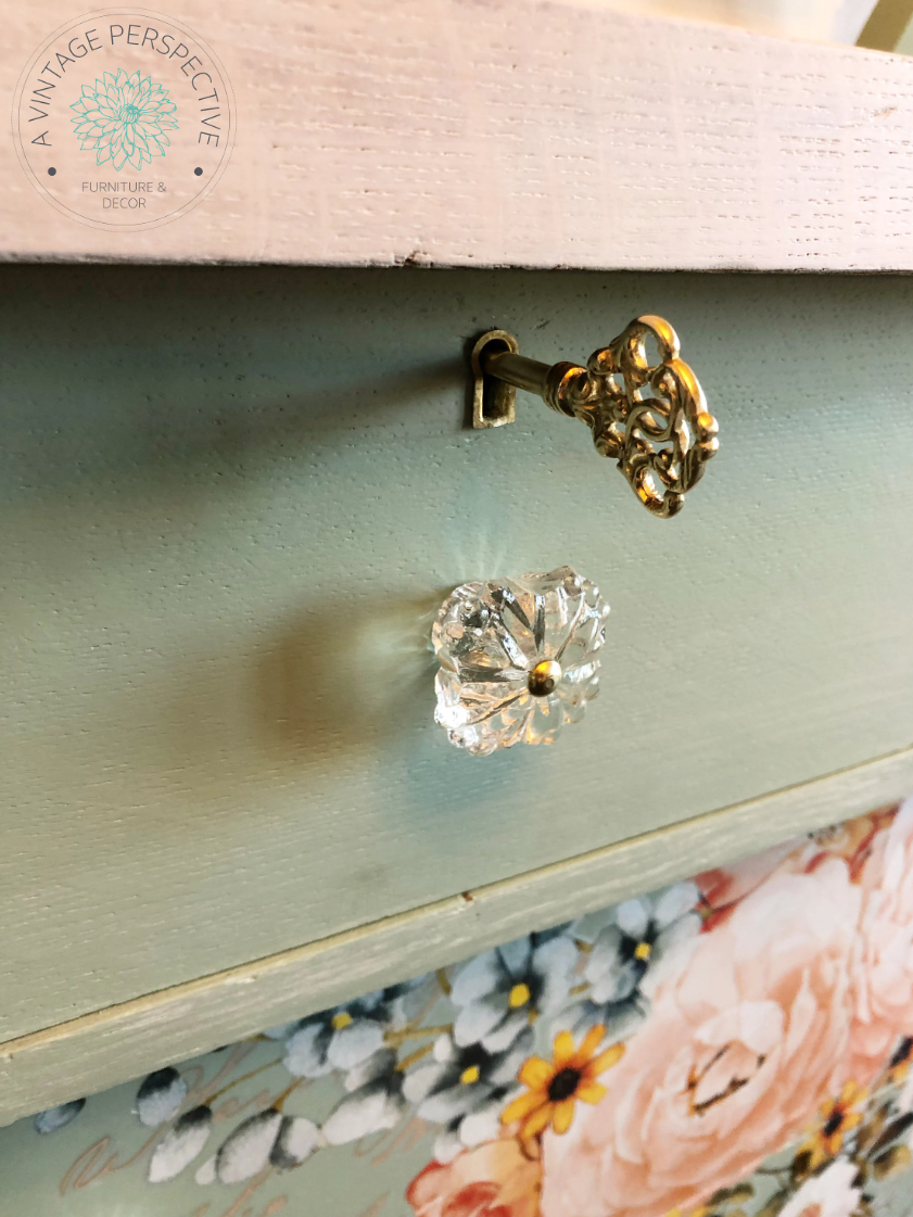 Antique Dresser with Mirror | Chest of Drawers | Bureau | Green and white | French Country | White Washed | Tiger Oak