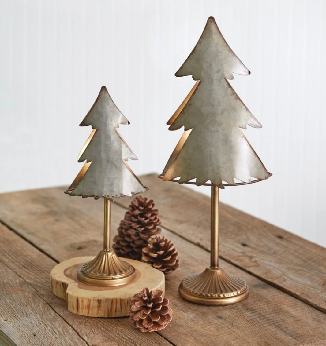 Galvanized Metal Christmas Tree Tea Light Holders | Christmas Tree Candle Holders | Industrial Christmas Tree Decorations | Rustic Christmas