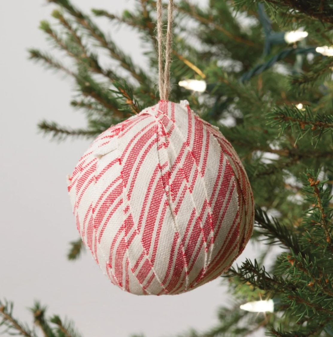 Set of 4 Candy Cane Striped Ornaments | Fabric Christmas Tree Ornaments | Decorative Fabric Tree Ornament | Fabric Holiday Tree Decorations