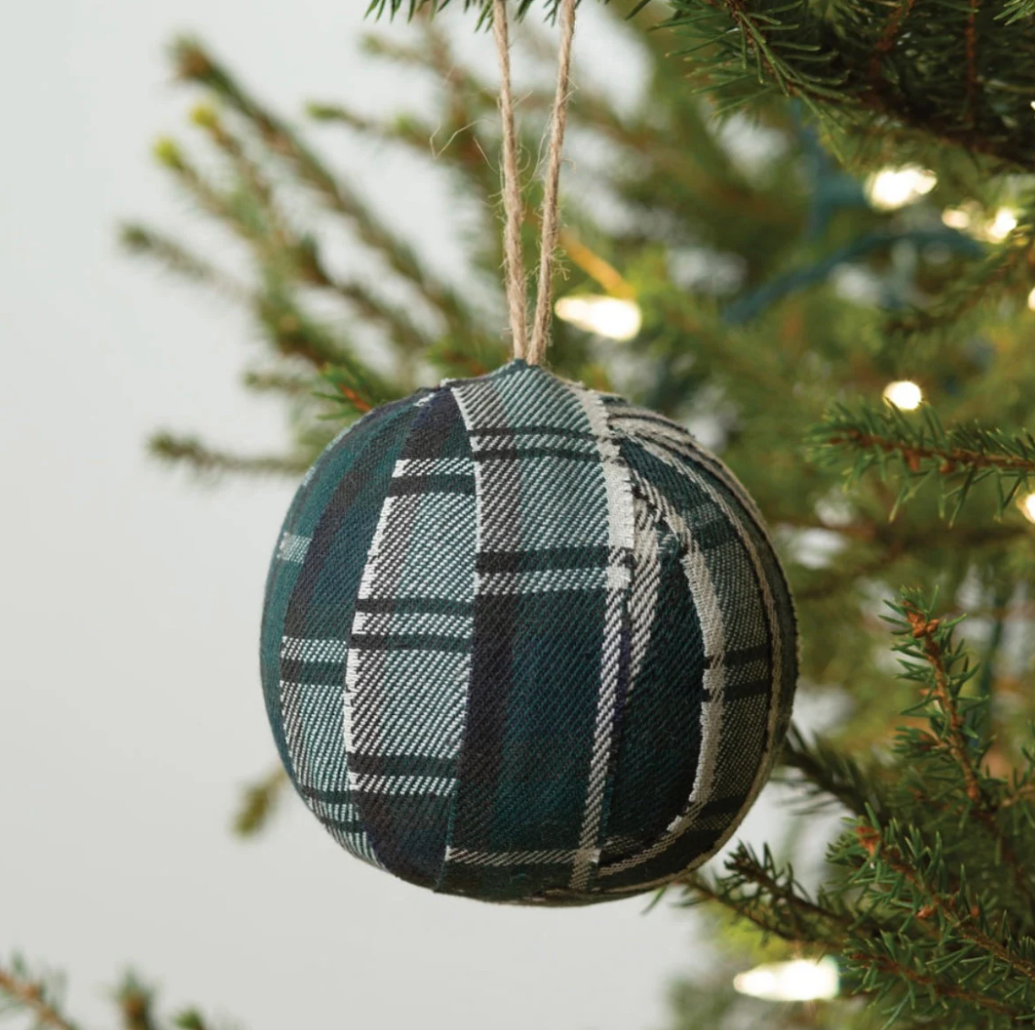 Set of 4 Evergreen Plaid Striped Ornaments | Fabric Christmas Tree Ornament | Fabric Tree Ornament | Fabric Holiday Tree Decoration