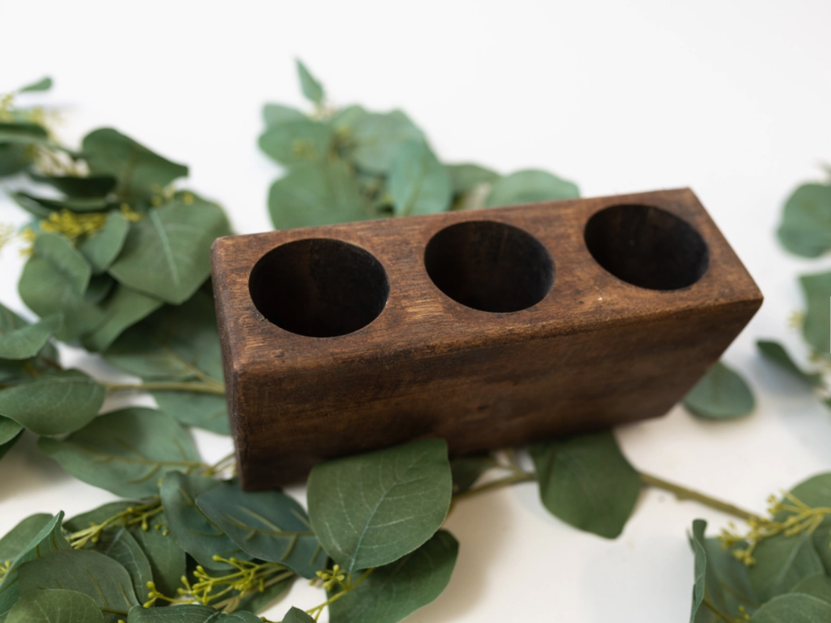3 Hole Sugar Mold | Rustic Wooden Sugar Mold | Candle Holder | Solid Wood Block Sugar Mold | Farmhouse Decor | Solid Wood Succulent Planter