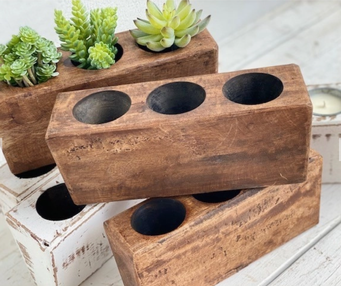 3 Hole Sugar Mold | Rustic Wooden Sugar Mold | Candle Holder | Solid Wood Block Sugar Mold | Farmhouse Decor | Solid Wood Succulent Planter