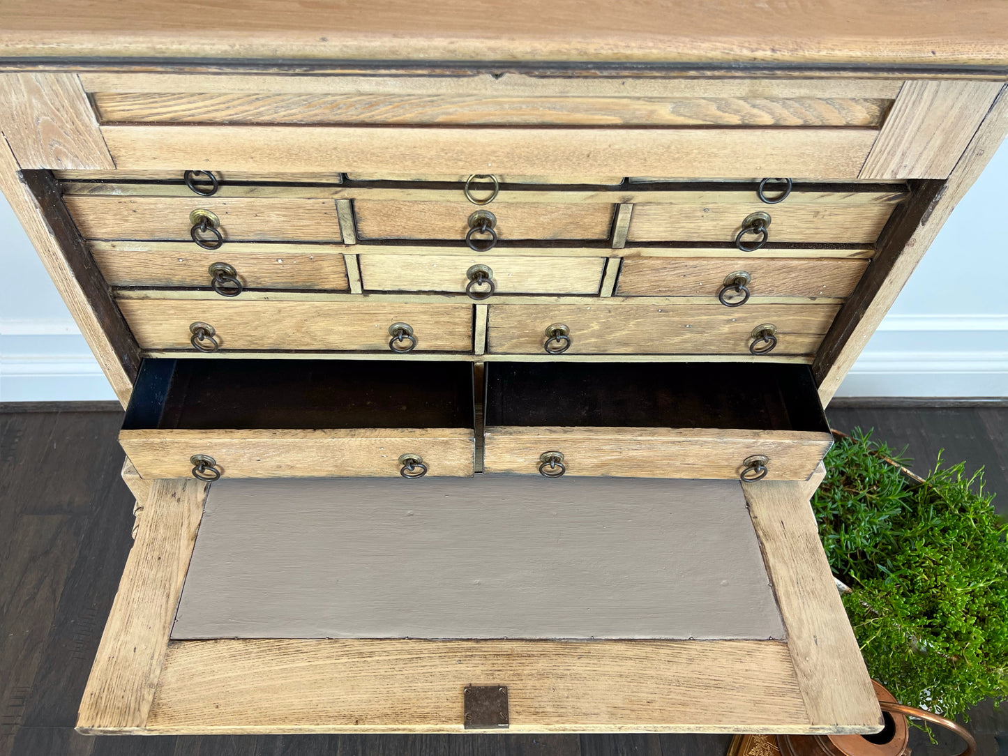 Oak Early 20th Century Tool Chest | Industrial Console Table | Antique Machinists Cabinet | Antique Apothecary Cabinet | Industrial Table