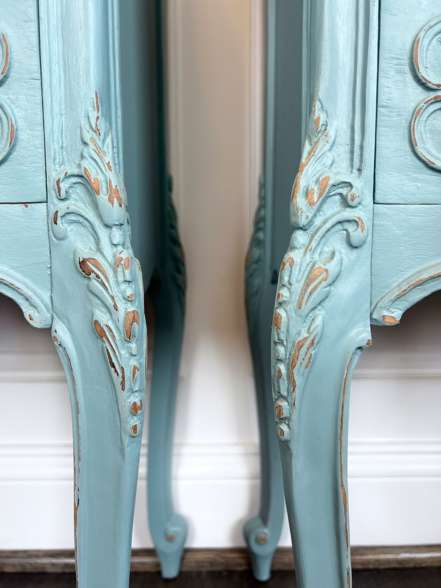 Antique French Provincial Nightstands | Shabby Chic Nightstands | French Country End Tables | French Antique Carved Nightstand Tables