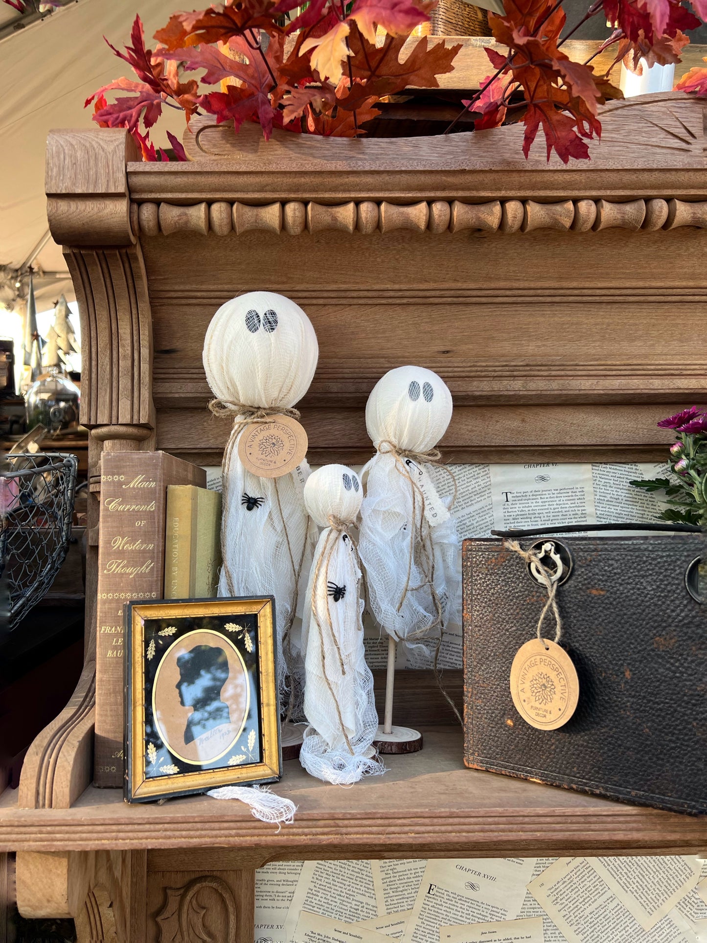 Handmade Rustic Halloween Ghosts Trio | Cheesecloth Primitive Ghosts | Halloween Mantel Decor | Set of Three Farmhouse Ghosts
