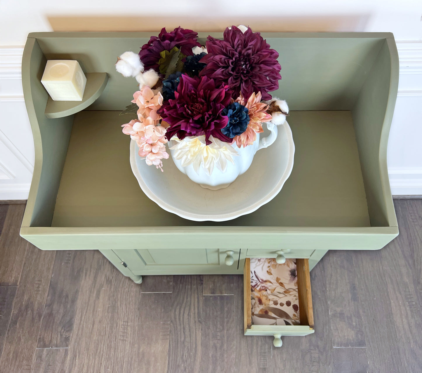 Sage Green Vintage Washstand | Green Painted Vintage Dry Sink | Farmhouse Cabinet with Storage | Antique Cabinet | Vintage Cabinet