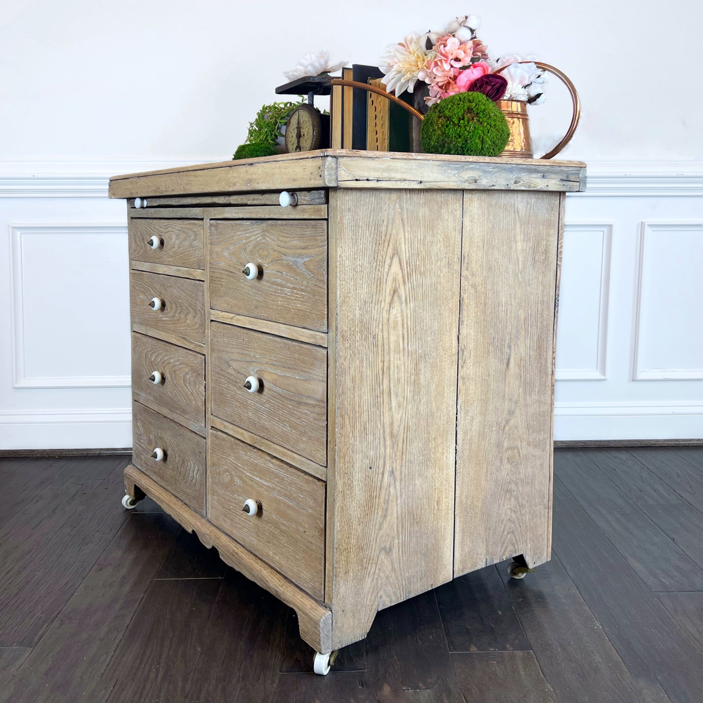 Antique Handmade Dry Sink | Antique Zinc-Lined Dry Sink | Industrial Chest of Drawers | Rustic Apothecary Cabinet | Antique Handmade Potting Table