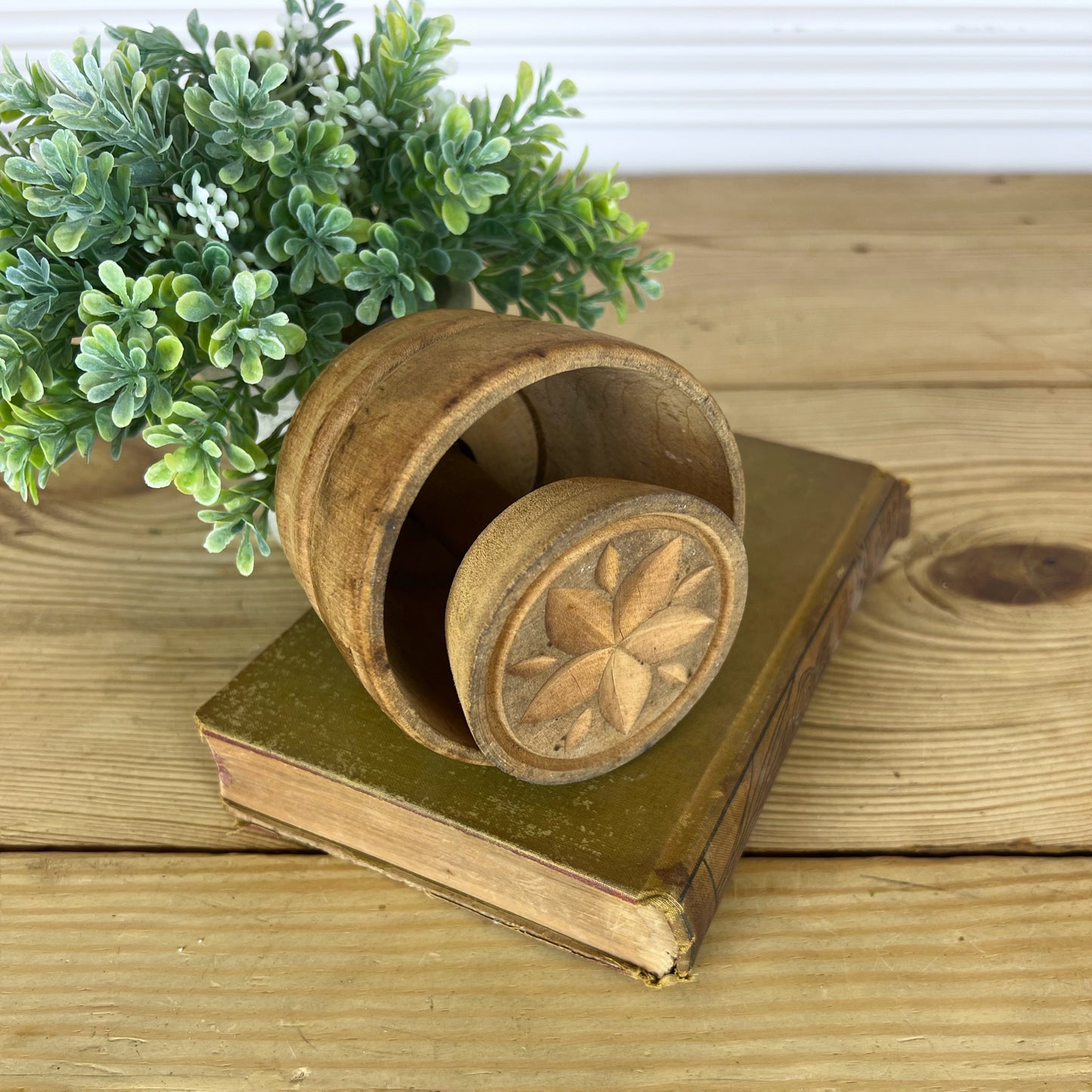 Large Antique Flower Butter Mold Press | Antique Butter Mold Press | Vintage Butter Stamp Press | Primitive Farmhouse Kitchen Baking Tools