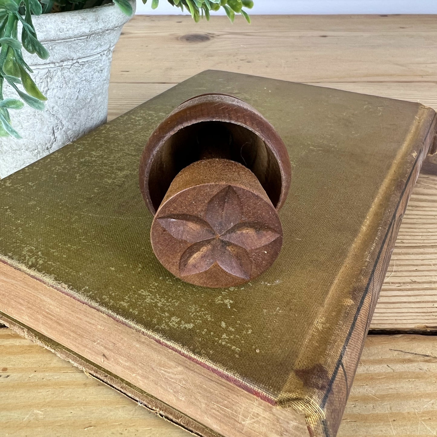 Miniature Antique Flower Butter Mold Press | Tiny Antique Butter Mold Press | Vintage Butter Stamp Press | Primitive Farmhouse Kitchen Baking Tools