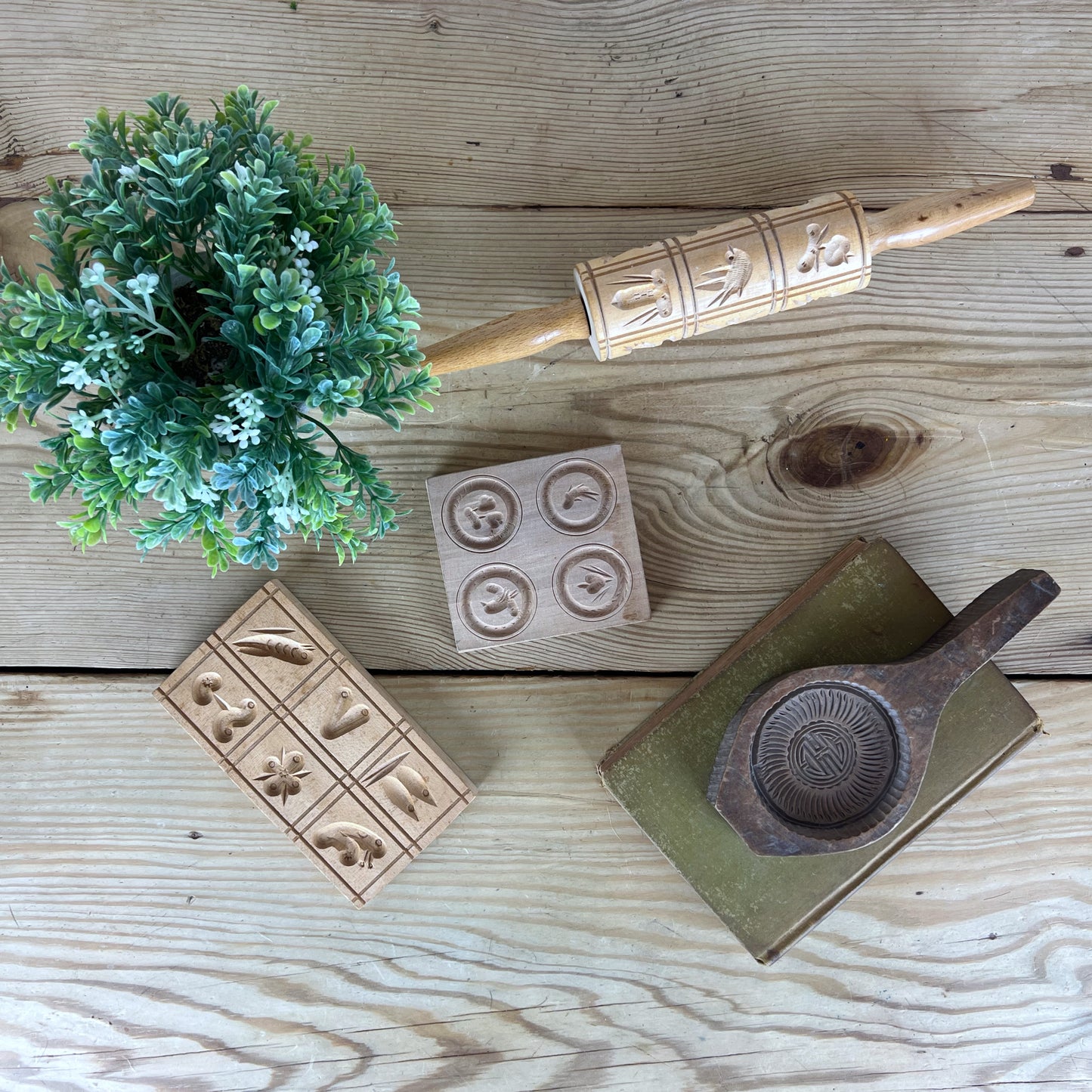 Vintage German Cookie Press | Vintage Chinese Wooden Mooncake Mold | Vintage Cookie Press | Wood Rolling Pin Cookie Press