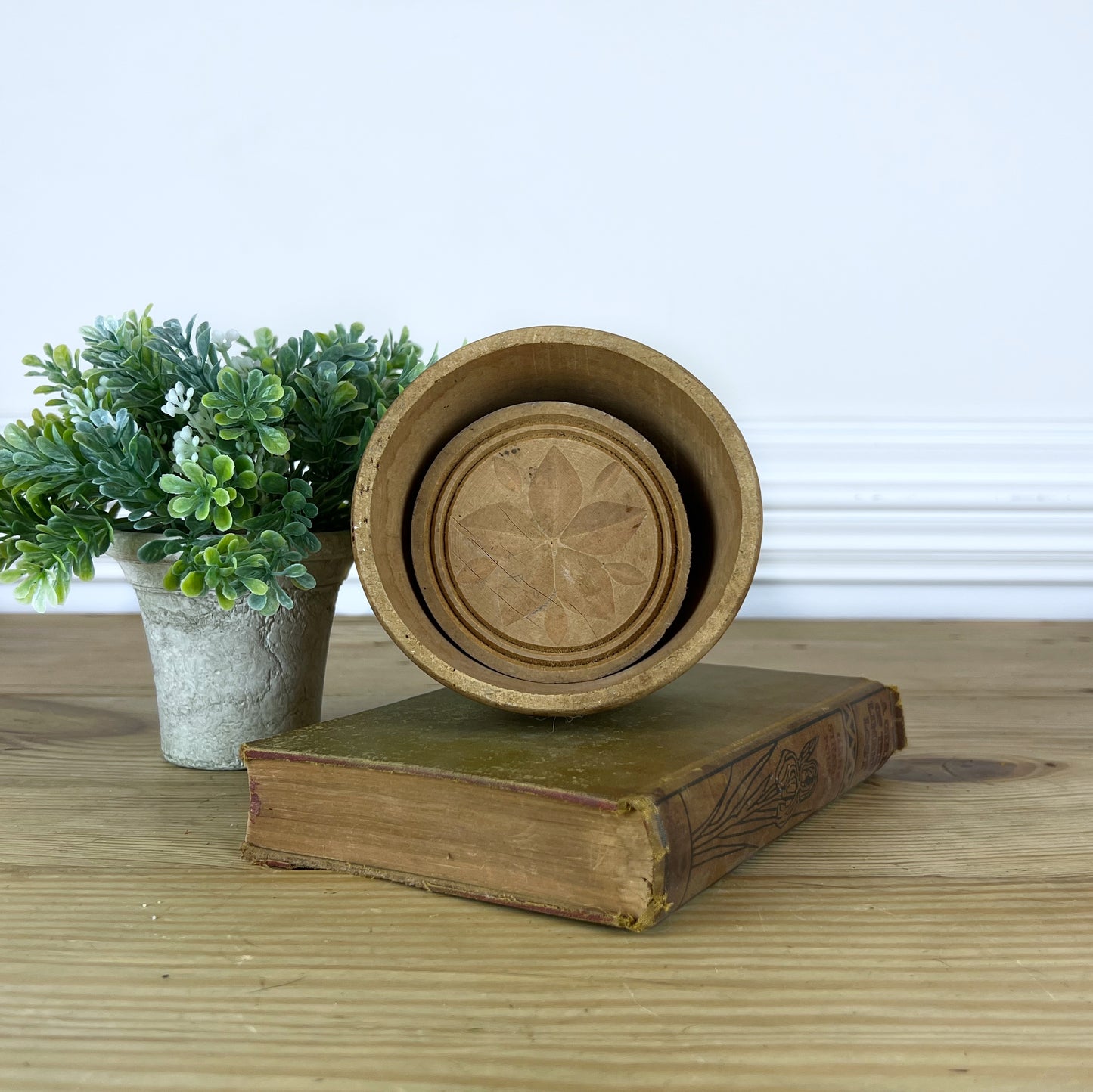 Extra-Large Antique Flower Butter Mold Press | Antique Butter Mold Press | Vintage Butter Stamp Press | Primitive Farmhouse Kitchen Baking Tools