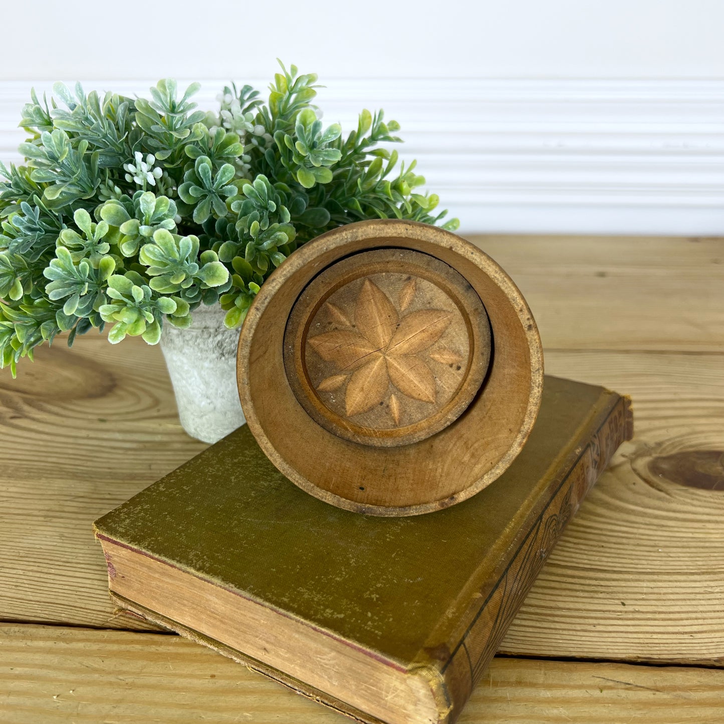 Large Antique Flower Butter Mold Press | Antique Butter Mold Press | Vintage Butter Stamp Press | Primitive Farmhouse Kitchen Baking Tools