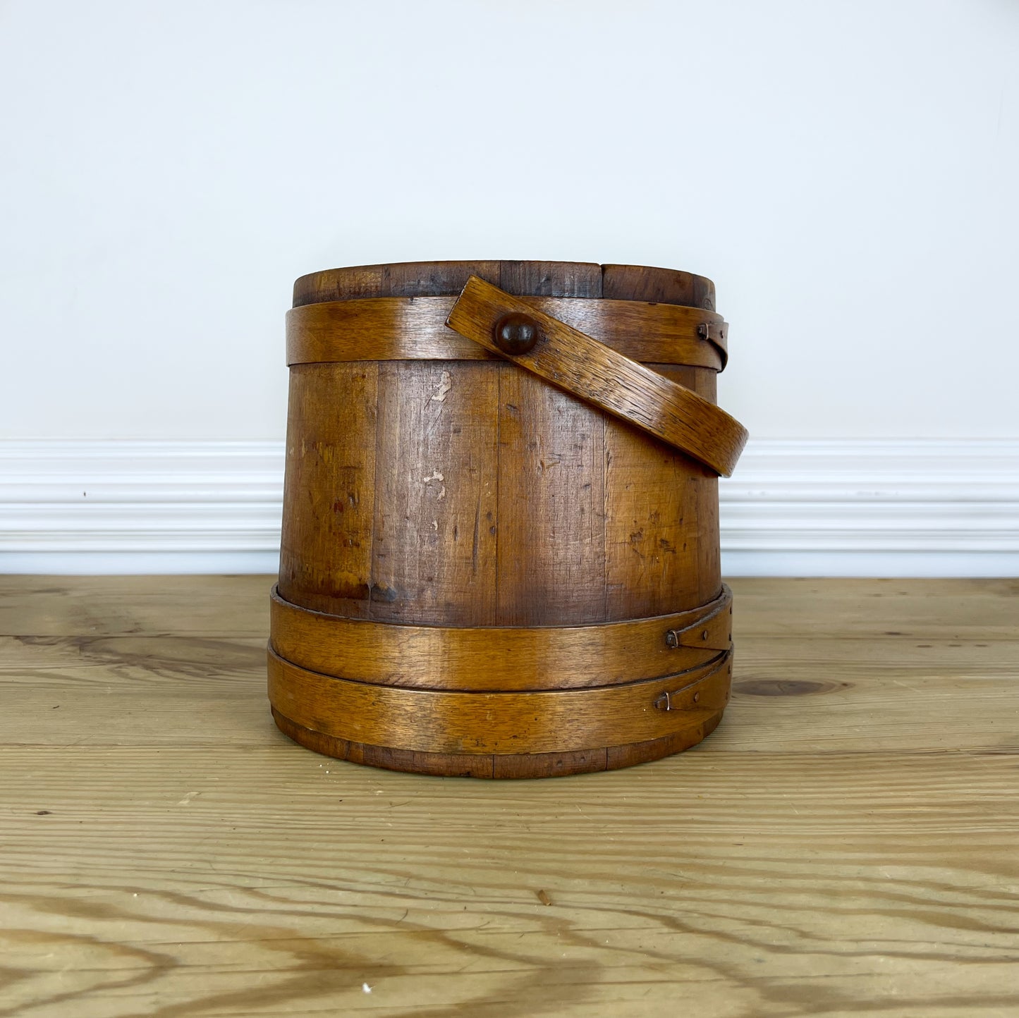 Antique Wooden Firkin Bucket | Primitive Firkin Wooden Sugar Bucket | 19th Century Wooden Firkin Bucket