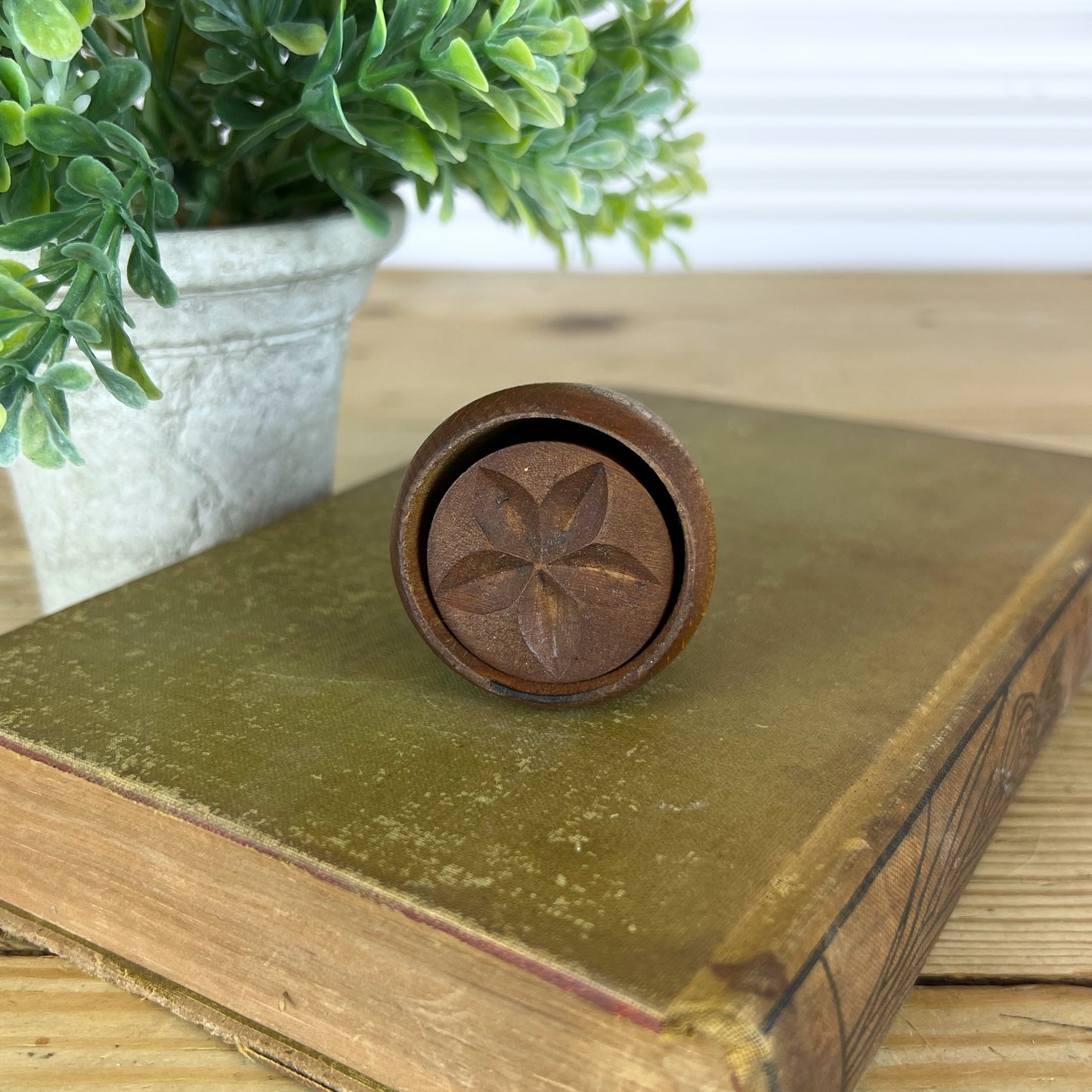 Miniature Antique Flower Butter Mold Press | Tiny Antique Butter Mold Press | Vintage Butter Stamp Press | Primitive Farmhouse Kitchen Baking Tools