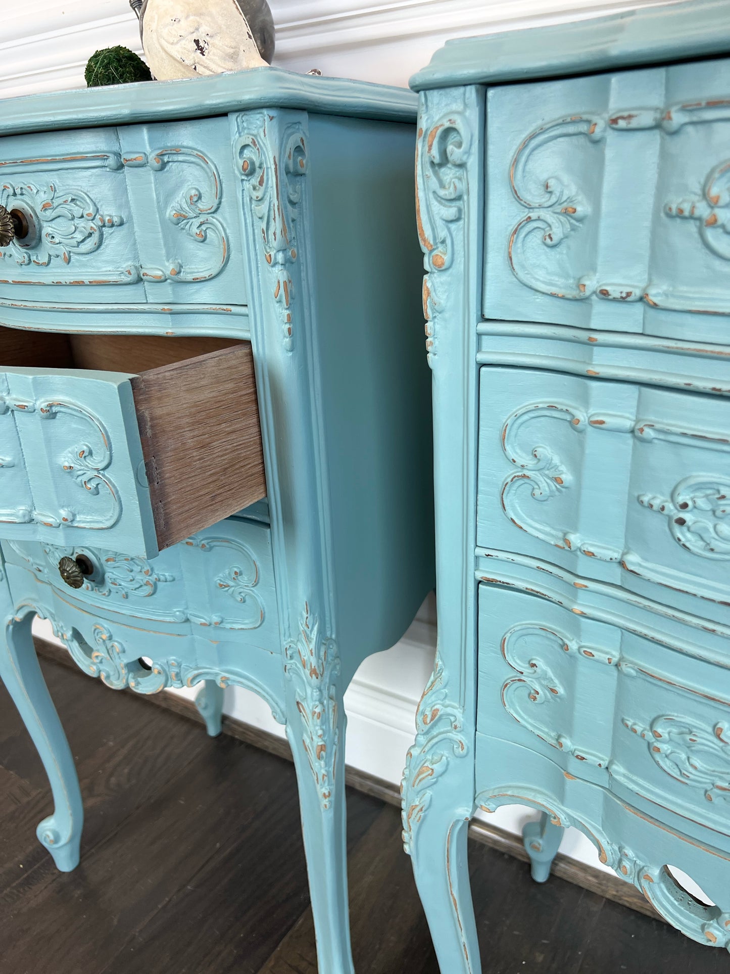 Antique French Provincial Nightstands | Shabby Chic Nightstands | French Country End Tables | French Antique Carved Nightstand Tables