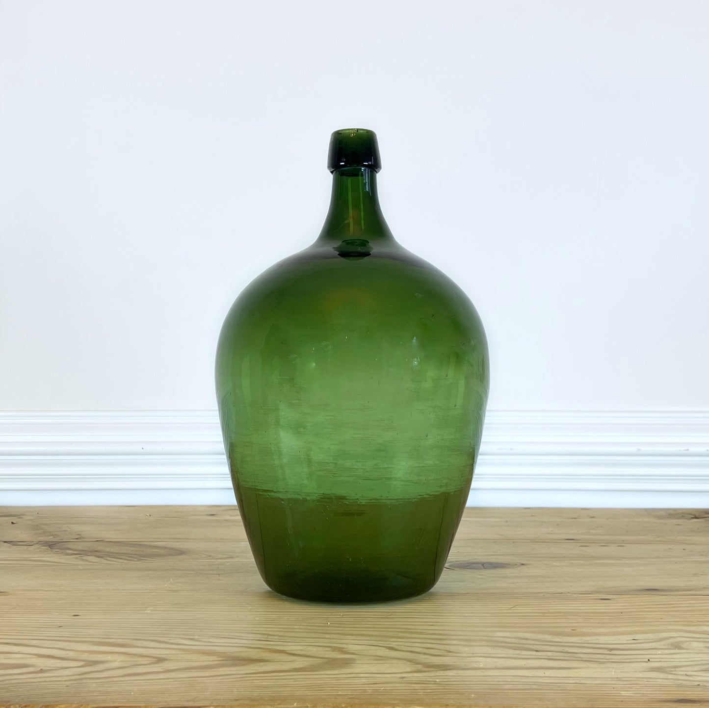 Vintage Medium Light Green Demijohn | Late 19th Century Green Demijohn Glass Bottle | Antique European Demijohn