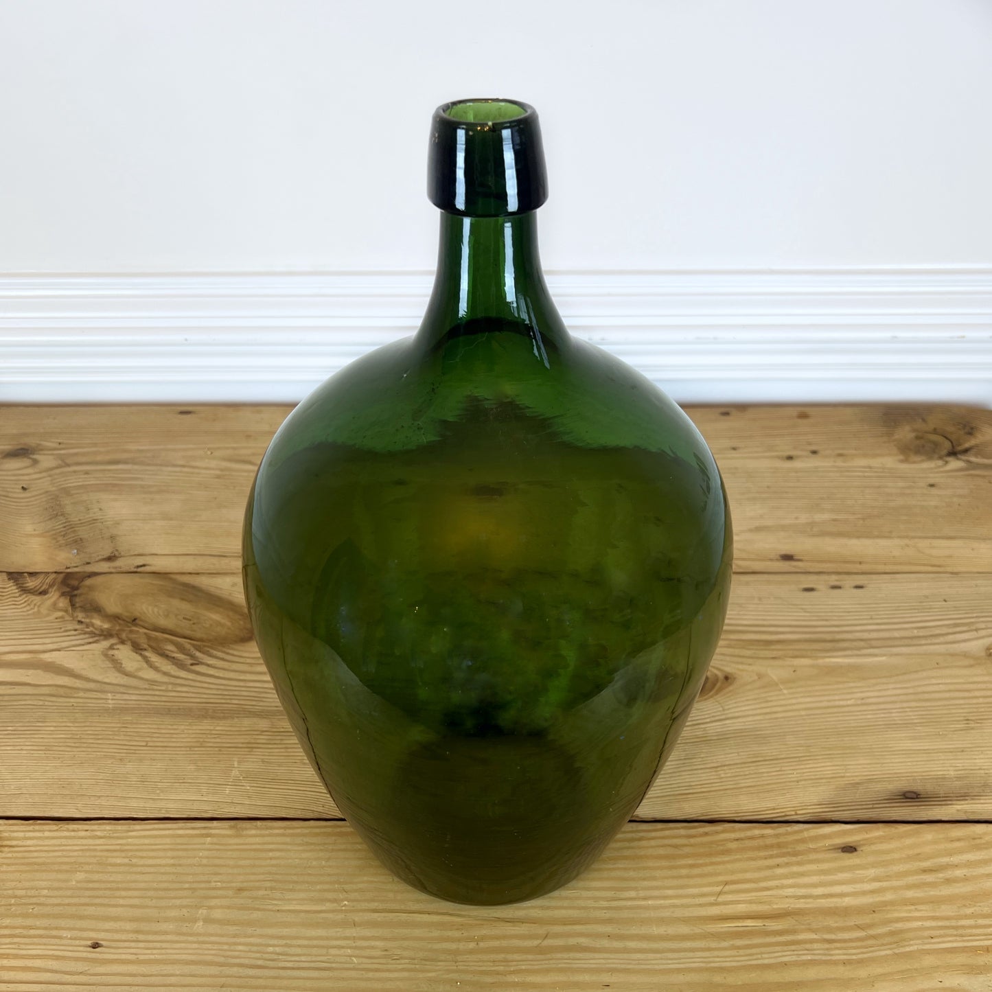 Vintage Medium Light Green Demijohn | Late 19th Century Green Demijohn Glass Bottle | Antique European Demijohn