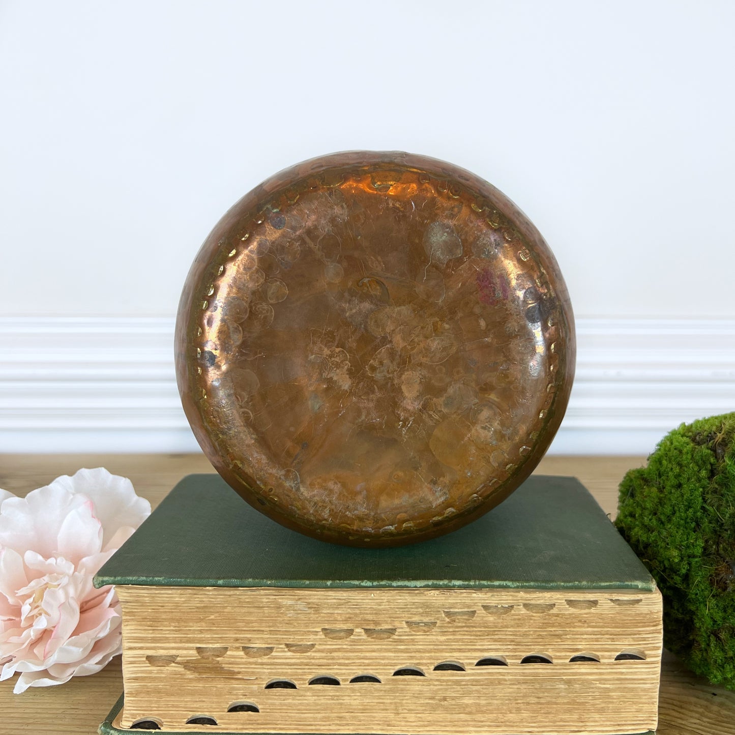 Antique Hammered Hanging Copper Cauldron | Vintage Copper Cauldron Pot with Hanging Chain and Hook