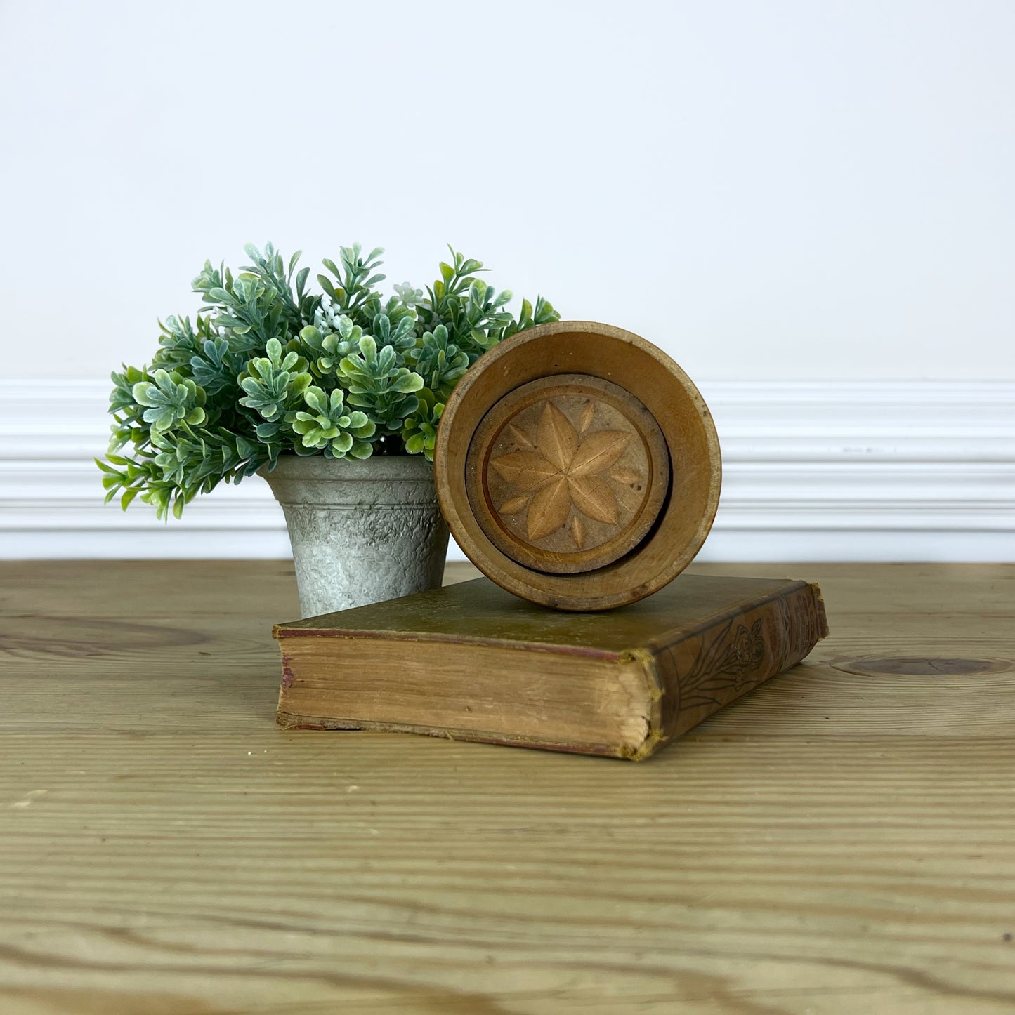 Large Antique Flower Butter Mold Press | Antique Butter Mold Press | Vintage Butter Stamp Press | Primitive Farmhouse Kitchen Baking Tools