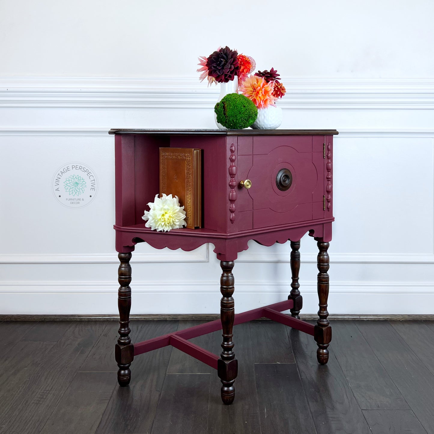 Petite Vintage Library Table | Vintage Side Table | Petite Vintage Parlor Table | Dark Academia Side Table