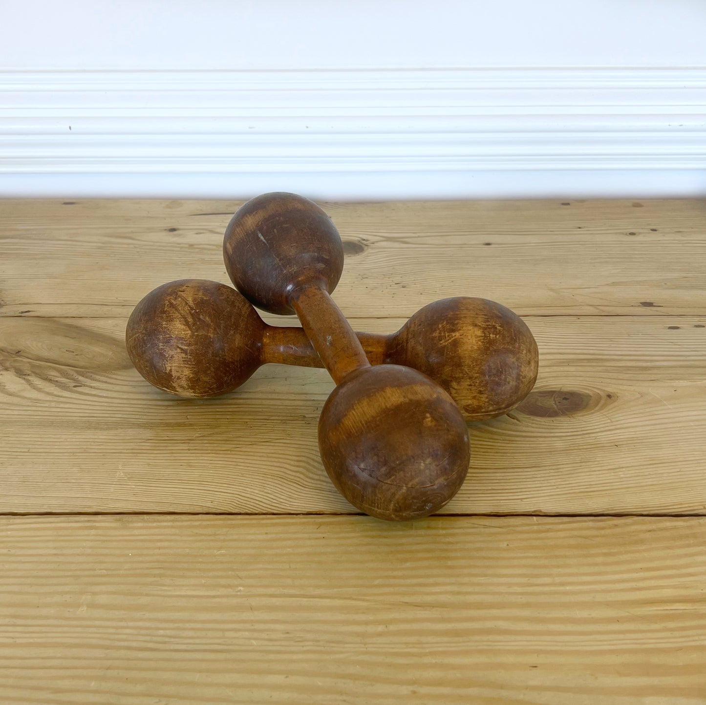 Antique Victorian Wooden Dumbbells | Early 1900s Exercise Weights | Primitive Fitness Equipment | Rustic Gym Decor