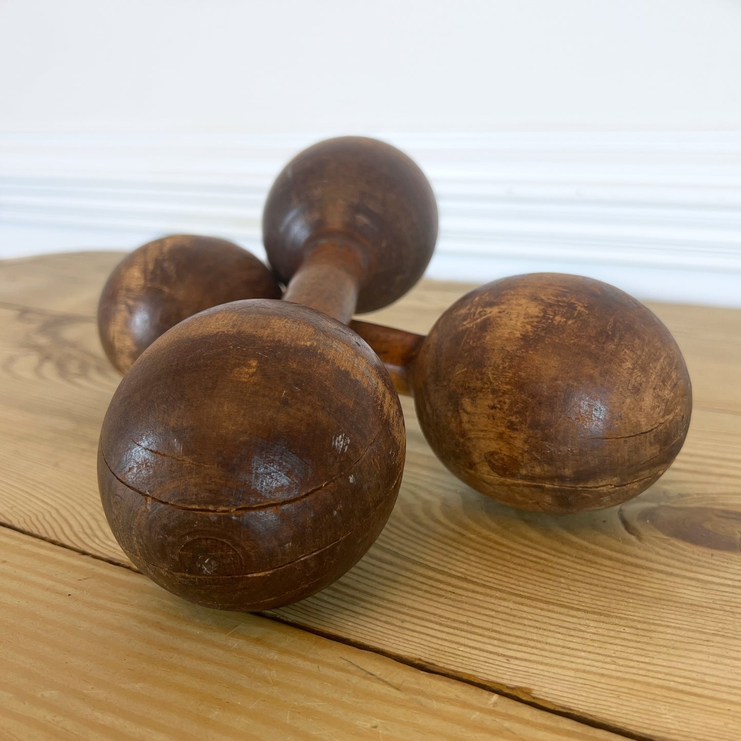 Antique Victorian Wooden Dumbbells | Early 1900s Exercise Weights | Primitive Fitness Equipment | Rustic Gym Decor