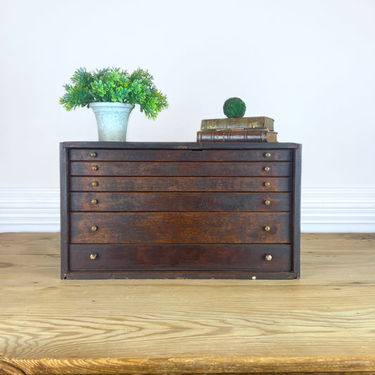 Antique Machinist Cabinet | Vintage Wooden Tool Chest with Drawers | Industrial Storage Organizer