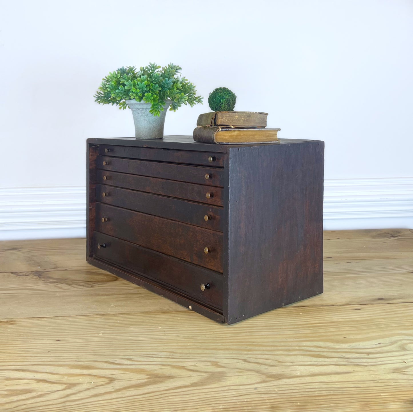 Antique Machinist Cabinet | Vintage Wooden Tool Chest with Drawers | Industrial Storage Organizer