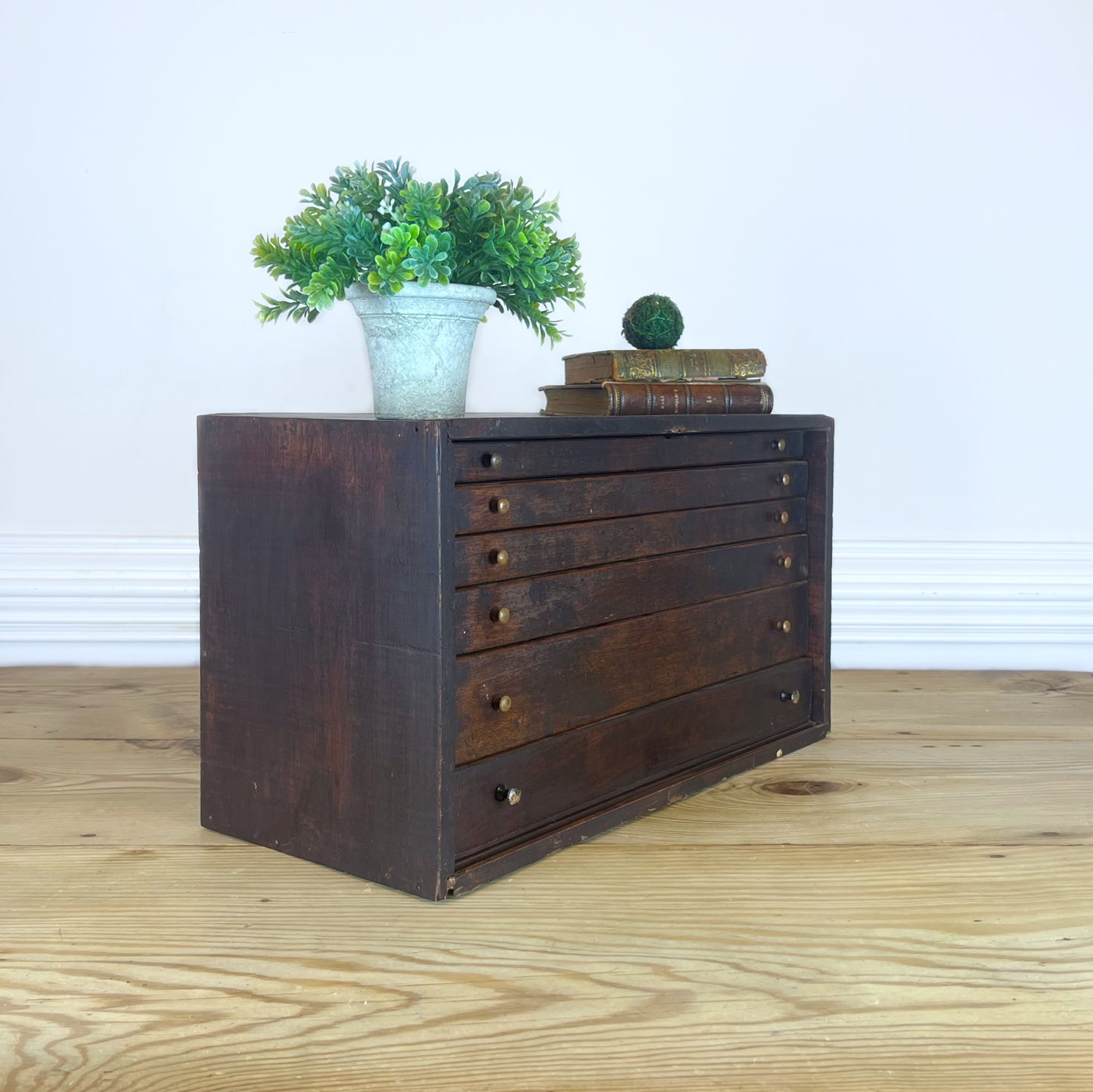 Antique Machinist Cabinet | Vintage Wooden Tool Chest with Drawers | Industrial Storage Organizer
