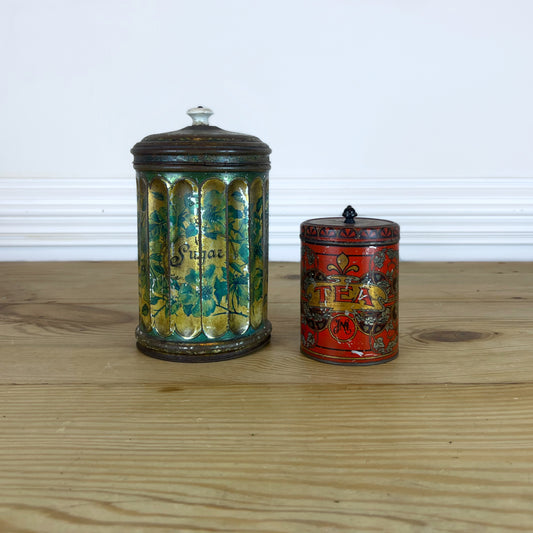 Antique Victorian Sugar Tin | Antique Tea Tin | Late 1800s Lithographed Pantry Canister | Floral Toleware