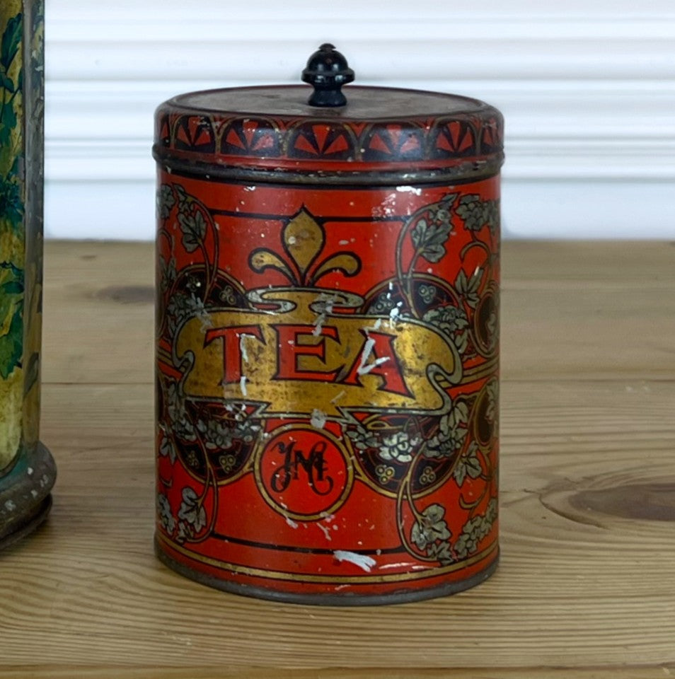 Antique Victorian Sugar Tin | Antique Tea Tin | Late 1800s Lithographed Pantry Canister | Floral Toleware