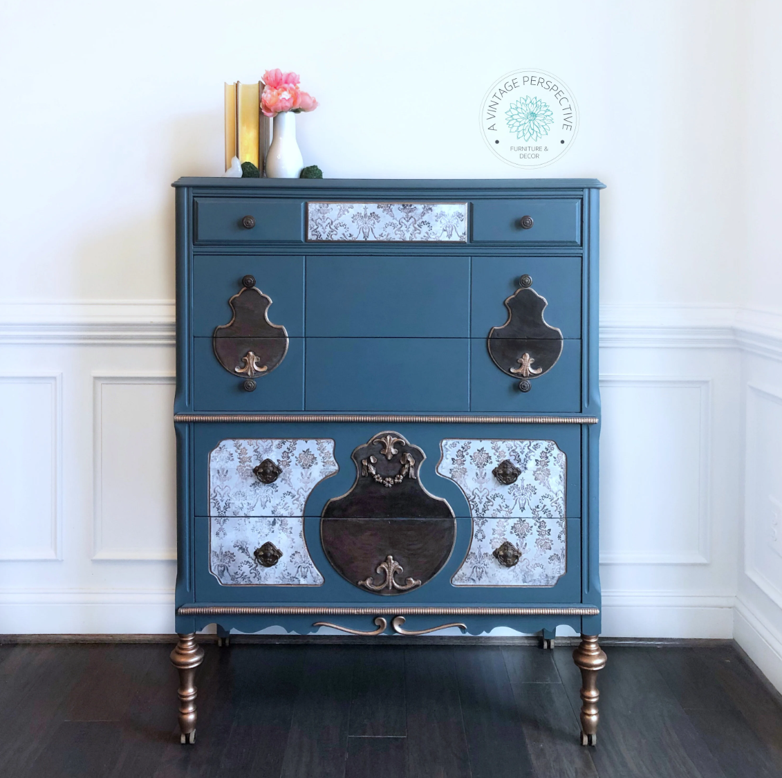 French Country Dresser | Shabby Chic Dresser | Vintage Chest of Drawers | Painted Tall Dresser | Blue Dresser | Antique Dresser