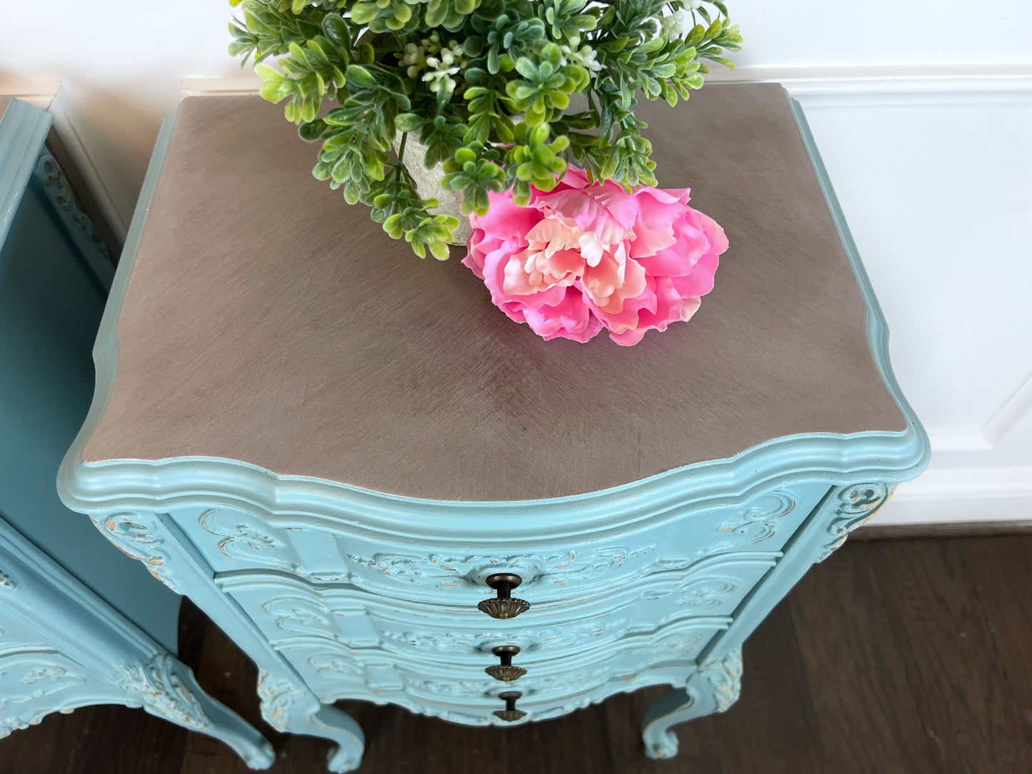 Antique French Provincial Nightstands | Shabby Chic Nightstands | French Country End Tables | French Antique Carved Nightstand Tables
